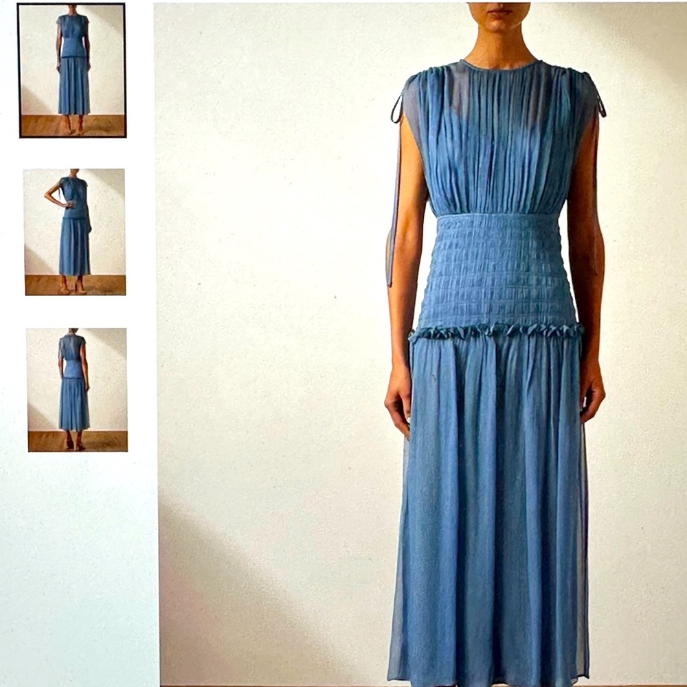 NWT SHONA JOY - Noemi short sleeve ruched MIDI DRESS - DUSTY BLUE - size 6